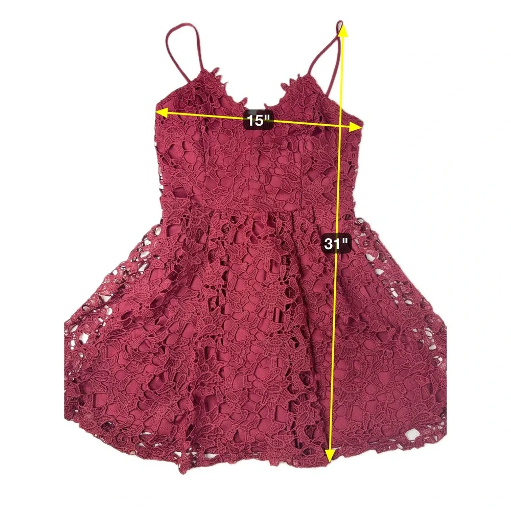 Windsor Burgundy Crochet Lace Skater Mini Dress Small Vamp Whimsigoth Fit Flare - Picture 10 of 10